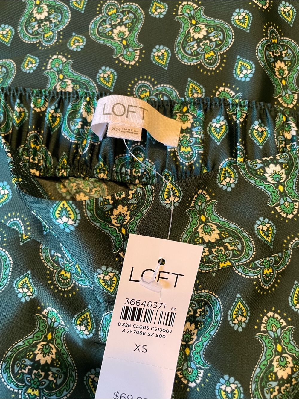 LOFT Paisley Wide Leg Pants XS Teal Green Border Print Colorful Resort Boho NWT - Picture 4 of 9